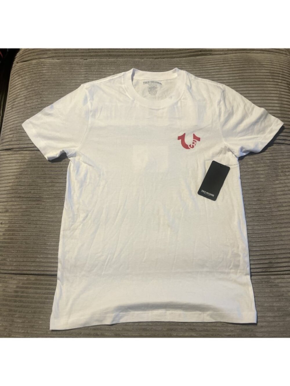 True Religion Gray Logo Pocket Crew Neck Short Sleeve Men's T-Shirt Small White - Picture 2 of 8